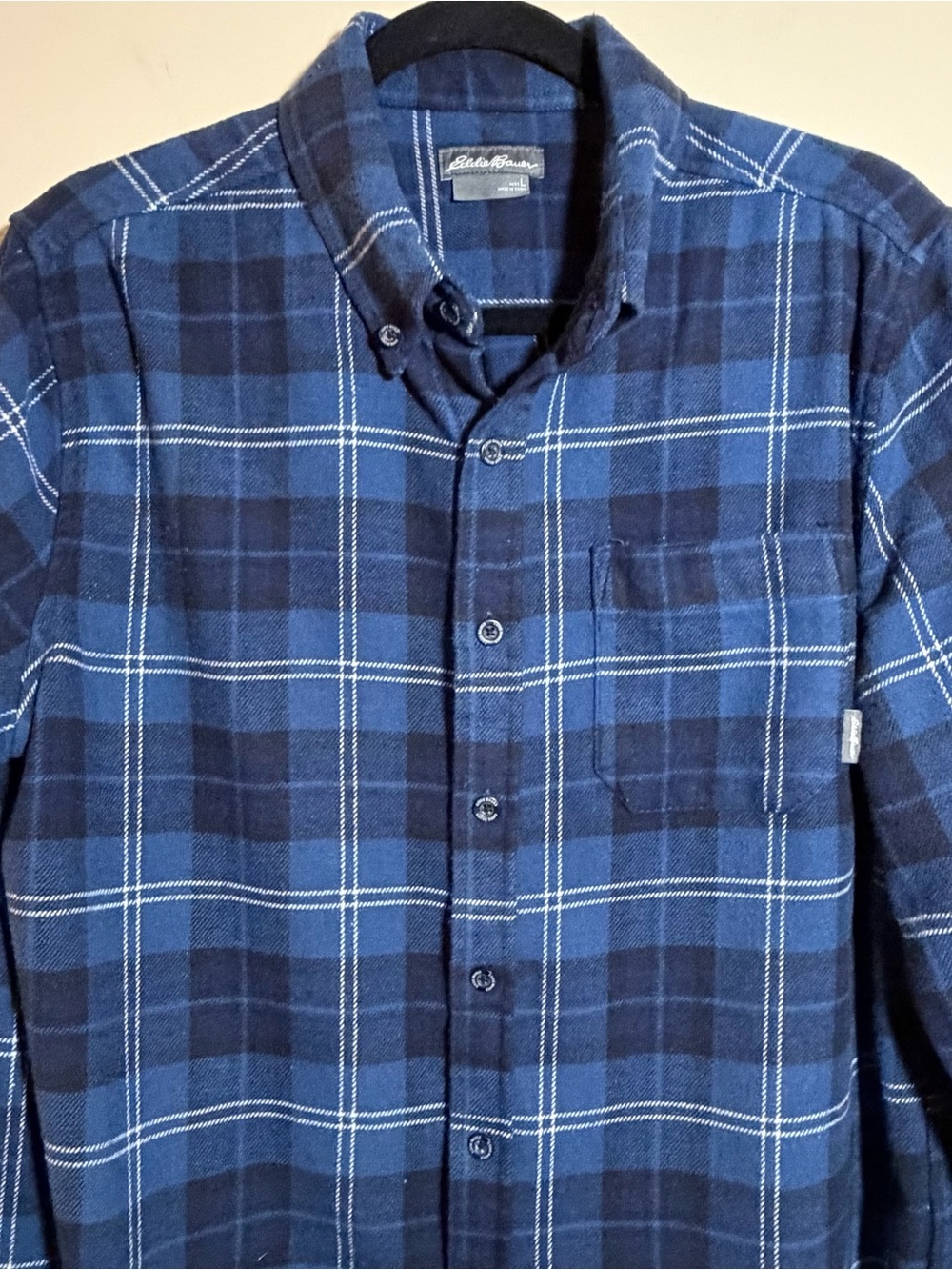 Eddie Bauer Men’s Large Blue Plaid Flannel Shirt Button Down Long Sleeve Outdoor